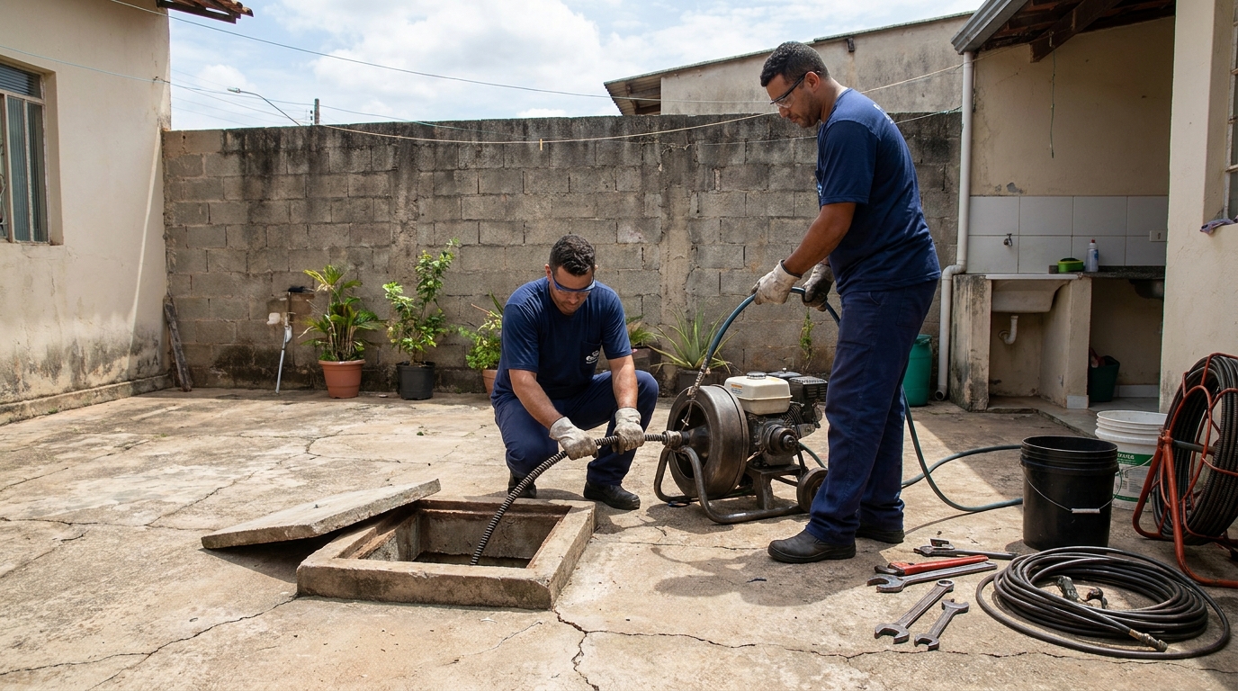 Desentupimento de esgoto residencial em Volta Redonda‑RJ