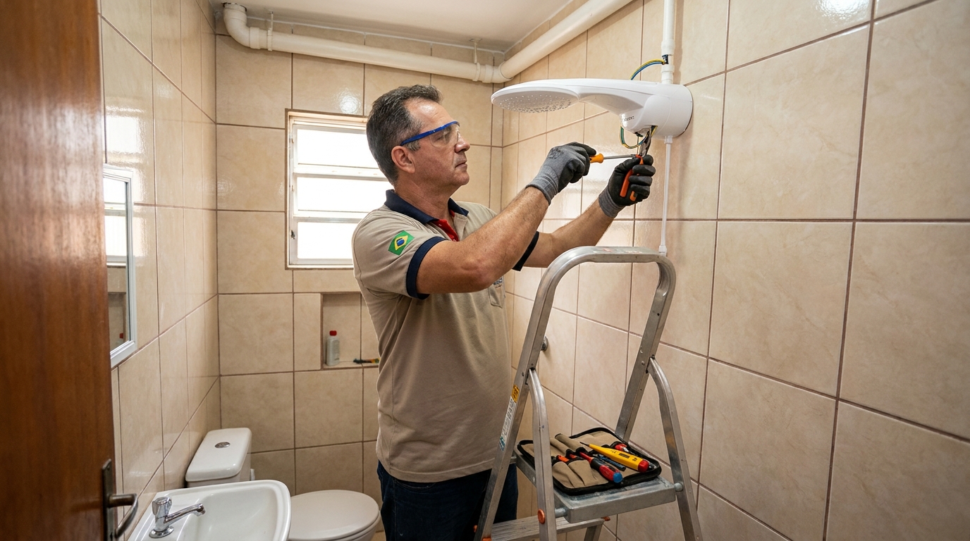 Instalação de chuveiro no banheiro em Volta Redonda‑RJ